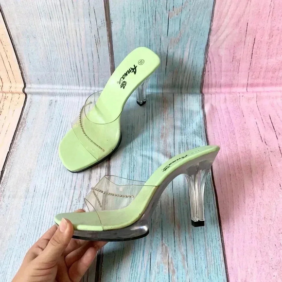 Y2K clear heel square toe open toe sandal high heels size 5.5 - Picture 5 of 10
